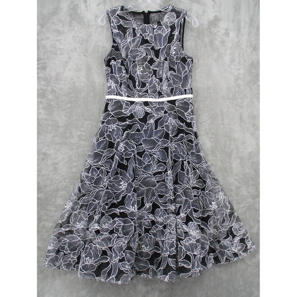 Calvin Klein Dress Womens 8 Tulle Floral Embroidered Whimsigoth Dark Coquette